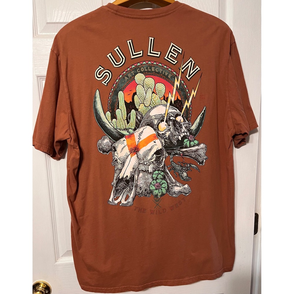 Sullen Art Collective Mens 3XL Wild‎ West Skull Scorpion Graphic T-Shirt Brown